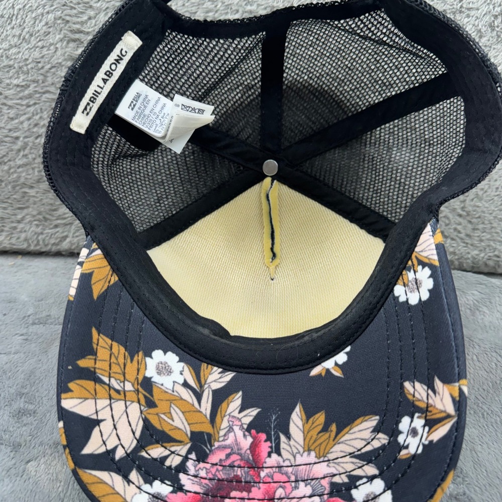 Billabong Trucker Hat Womens OS Black Pink Floral Snapback Mesh Cap Excellent - Picture 8 of 10